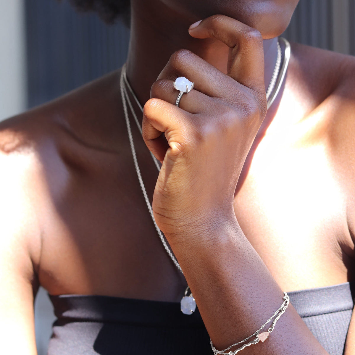 Raw Crystal Ring - Ritzy Moonstone