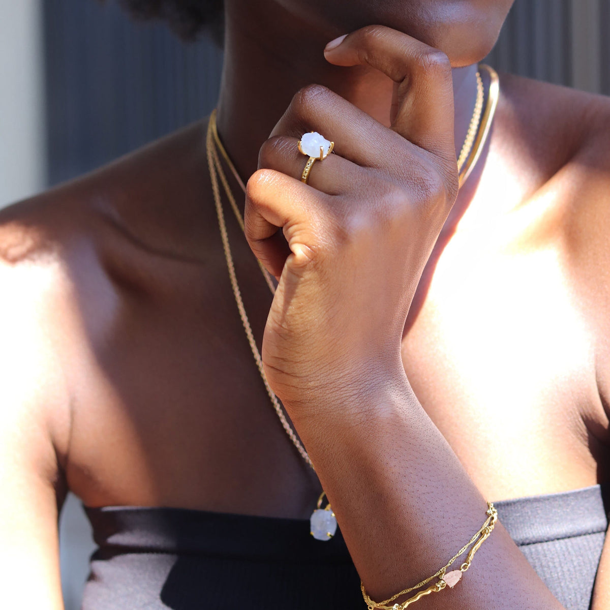 Raw Crystal Ring - Ritzy Moonstone
