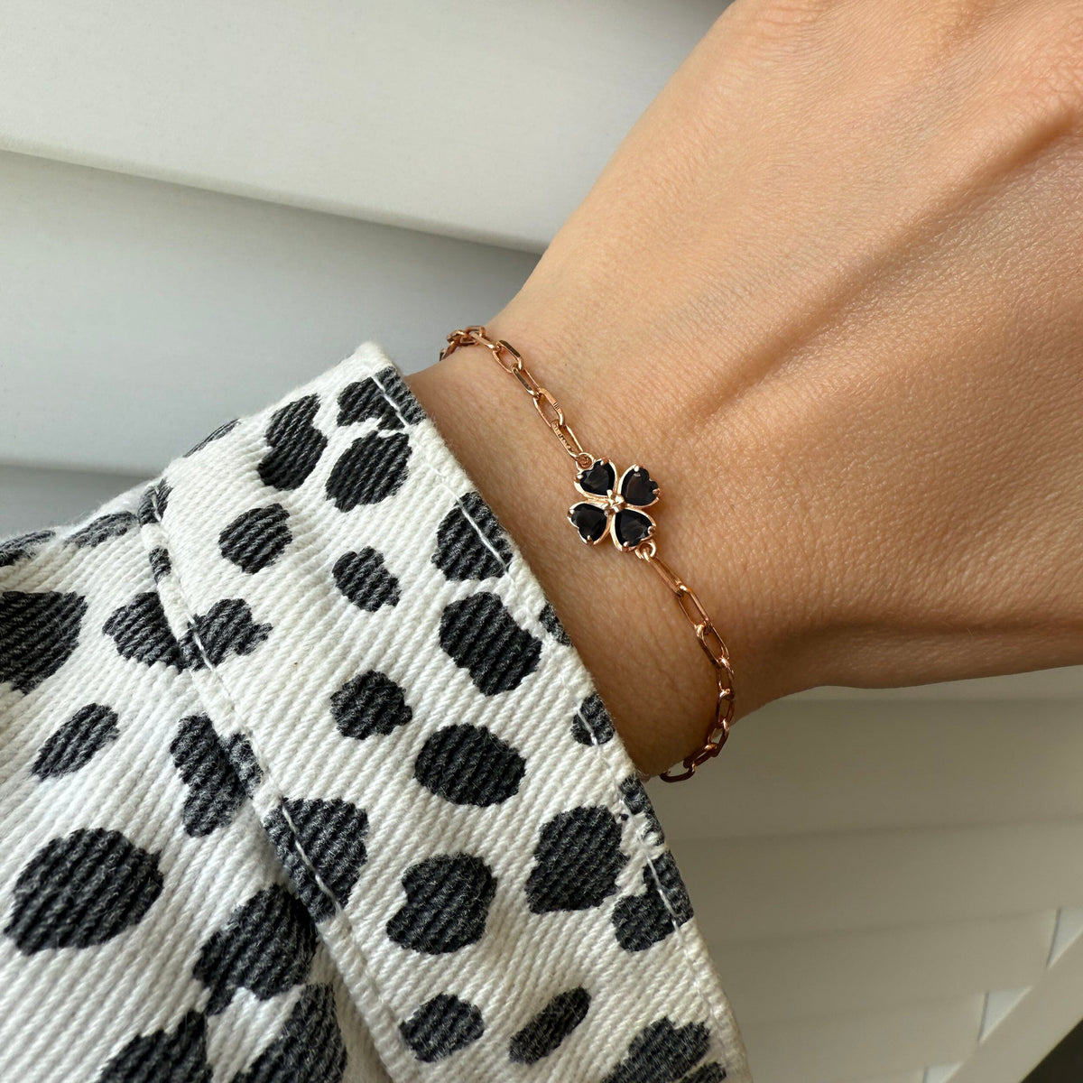 Shamrock Widelink Bracelet - Black Obsidian