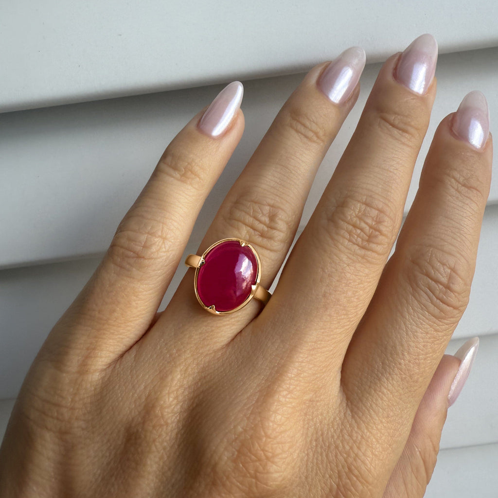 Pink Quartz Cabochon Ring - Aura