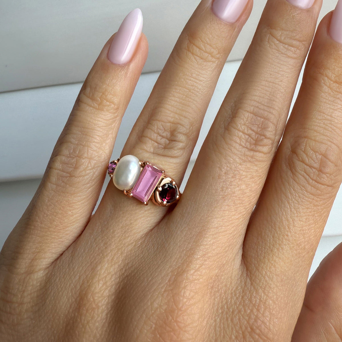 Rhodolite Garnet Pearl Ring - Treasure