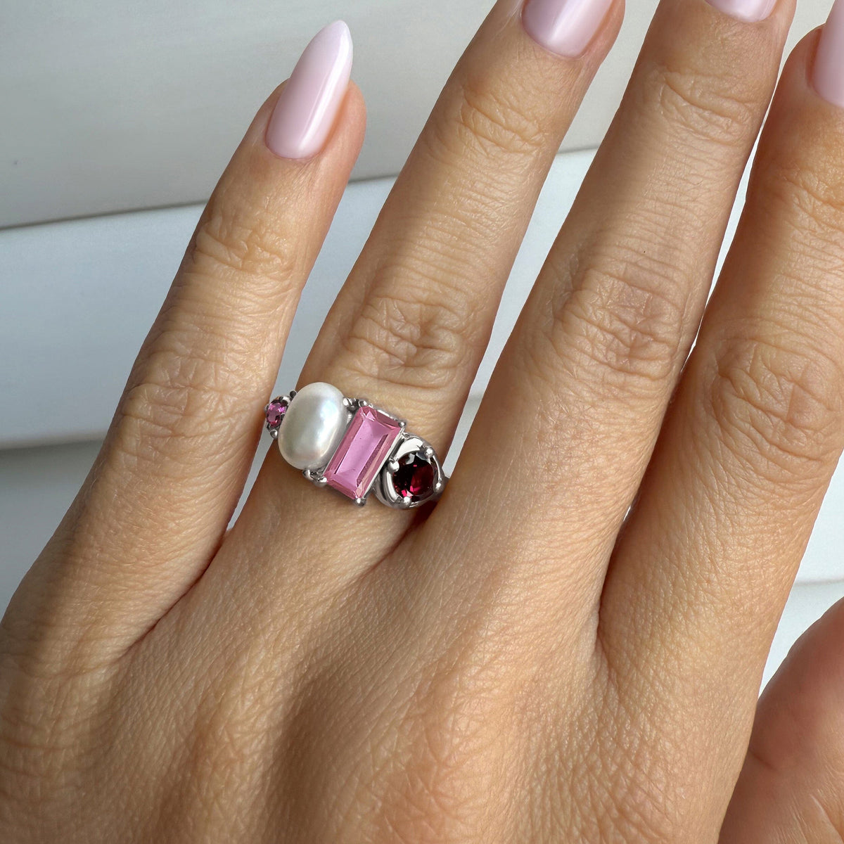 Rhodolite Garnet Pearl Ring - Treasure