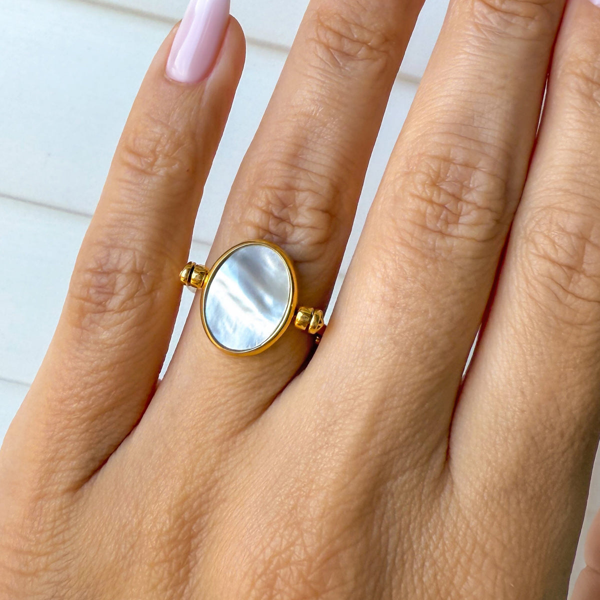 Black Onyx Mother of Pearl Fidget Ring - Spinning Enfolded