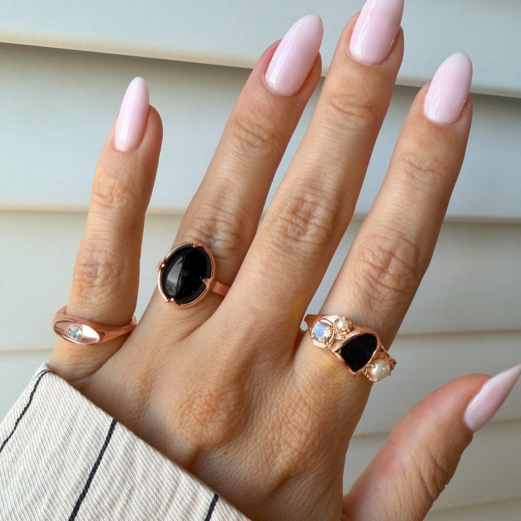 Black Obsidian Pearl Ring - Heirloom