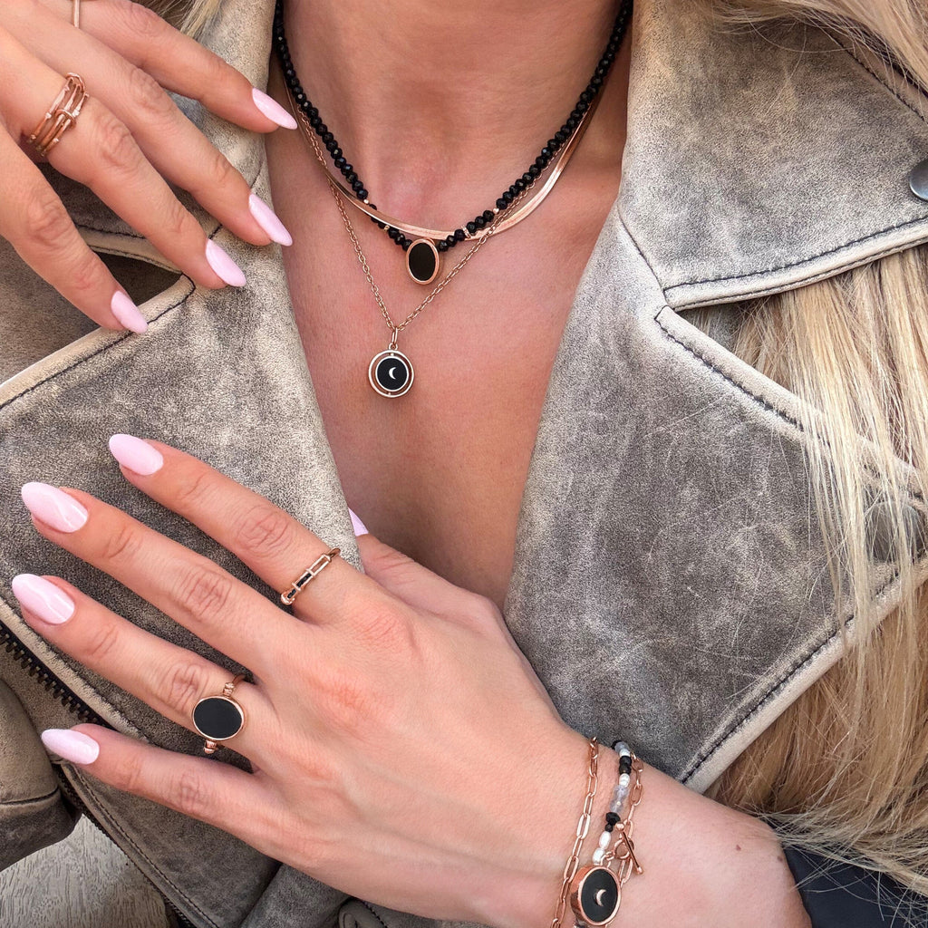 Black Onyx & Black Obsidian Beads Divina Necklace - Enfolded