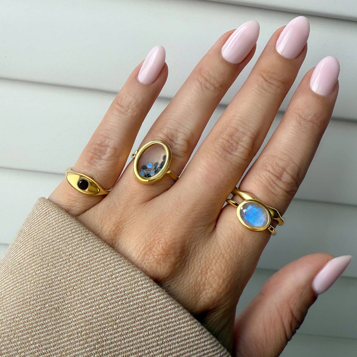 Black Obsidian Labradorite Ring - Halo of Calm