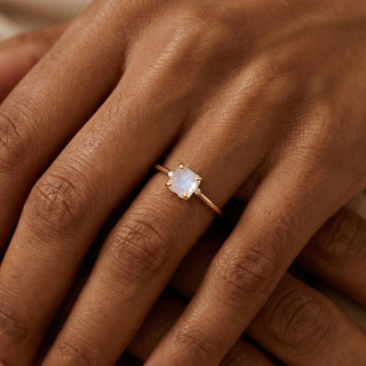 Fine Moonstone Lab Diamond Ring - Petite Allure