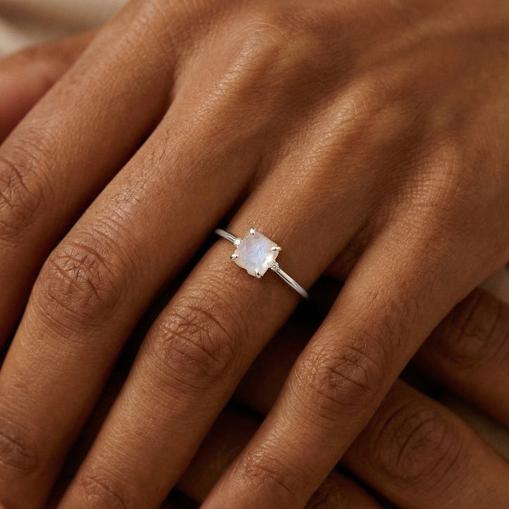 Fine Moonstone Lab Diamond Ring - Petite Allure