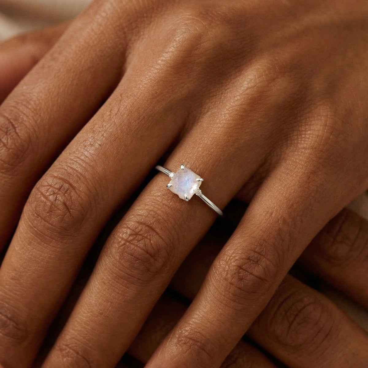Fine Moonstone Lab Diamond Ring - Petite Allure