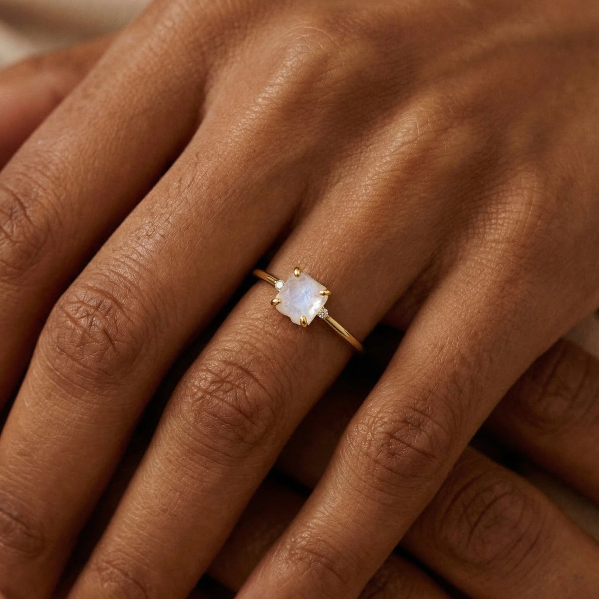 Fine Moonstone Lab Diamond Ring - Petite Allure