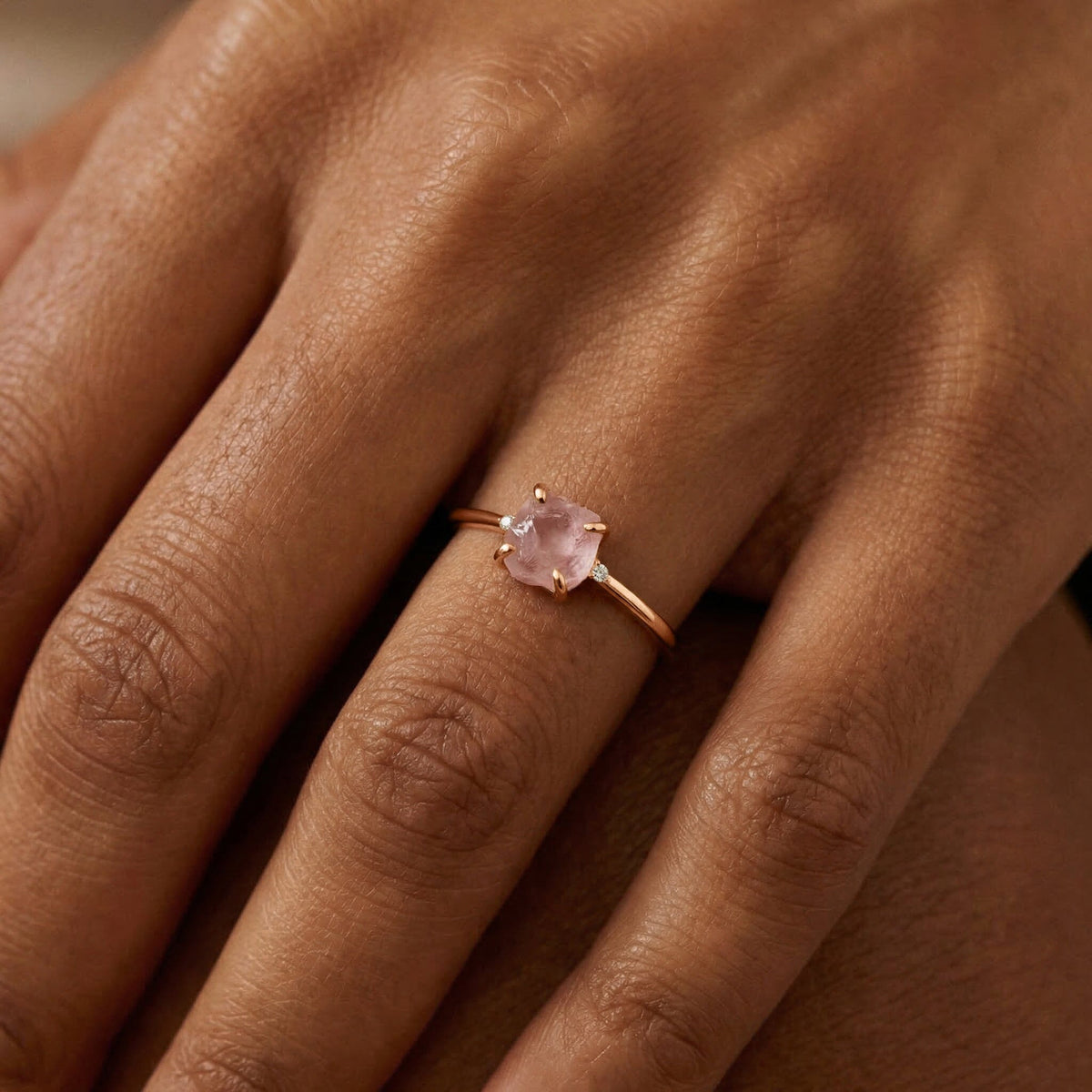 Fine Rose Quartz Lab Diamond Ring - Petite Allure