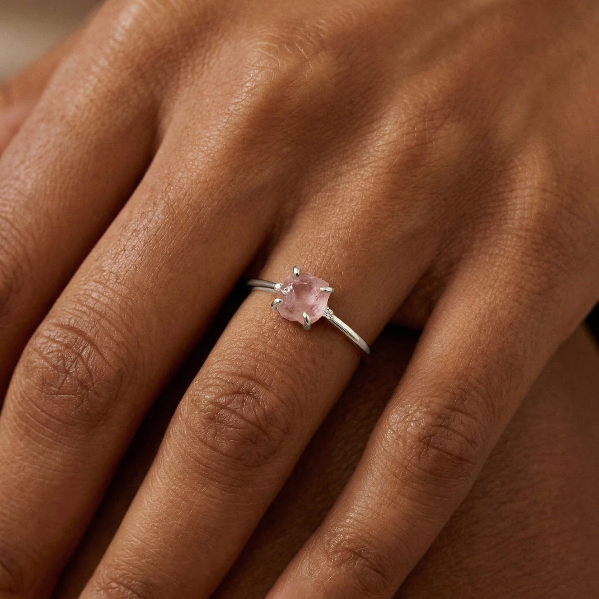 Fine Rose Quartz Lab Diamond Ring - Petite Allure