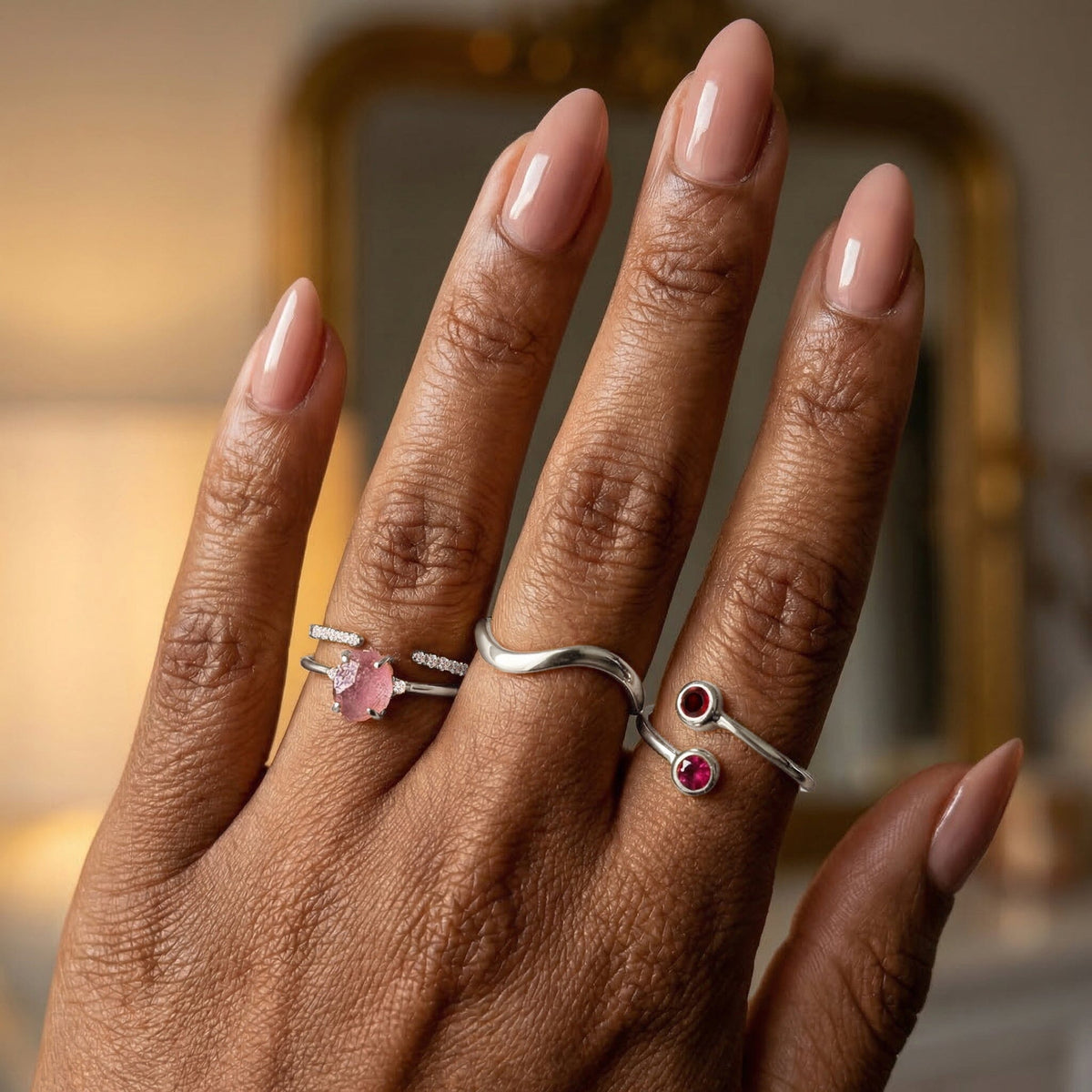 Fine Rose Quartz Lab Diamond Ring - Petite Allure