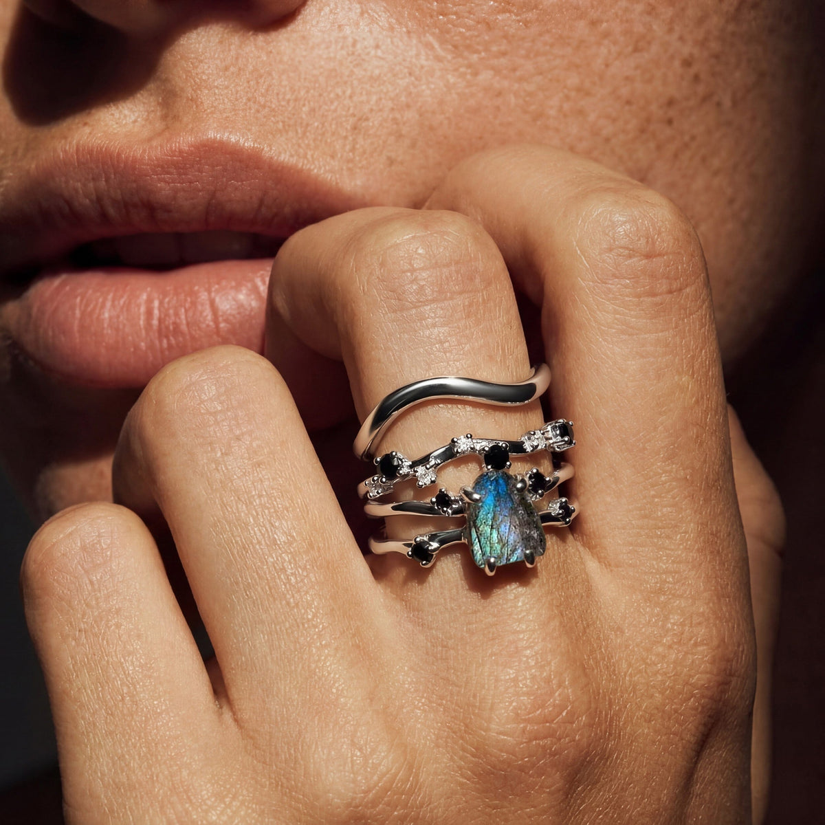 Labradorite Flow & Stardust & Waves Rings