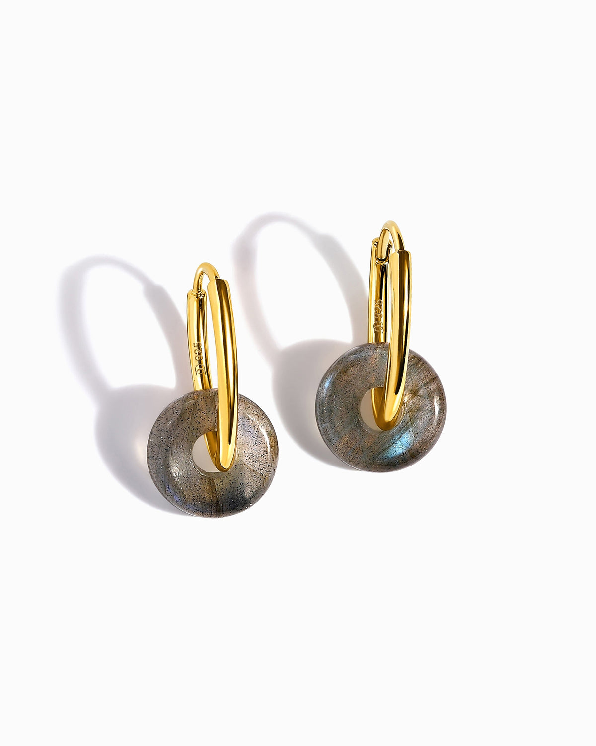 Labradorite Earrings - Circle Hoops