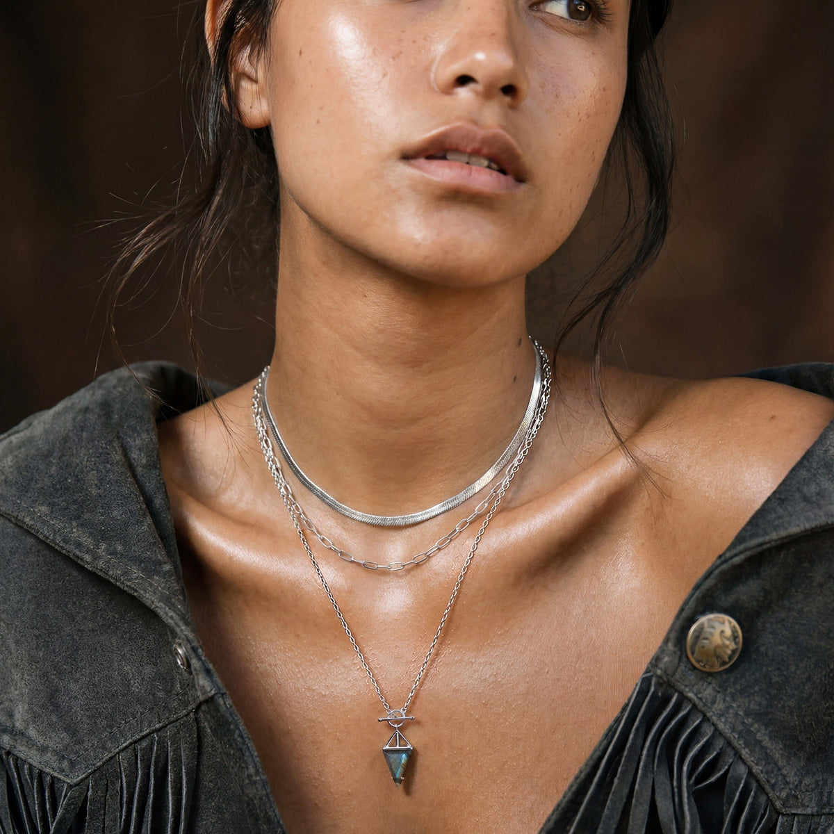 Labradorite Heroine & Herringbone Necklaces