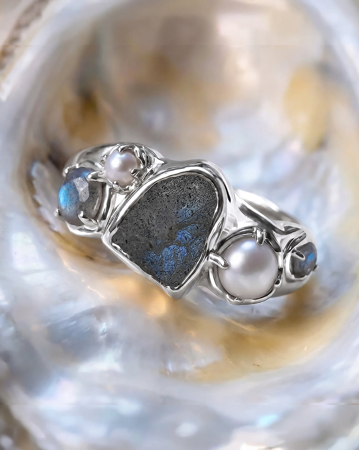 Labradorite Pearl Ring - Heirloom