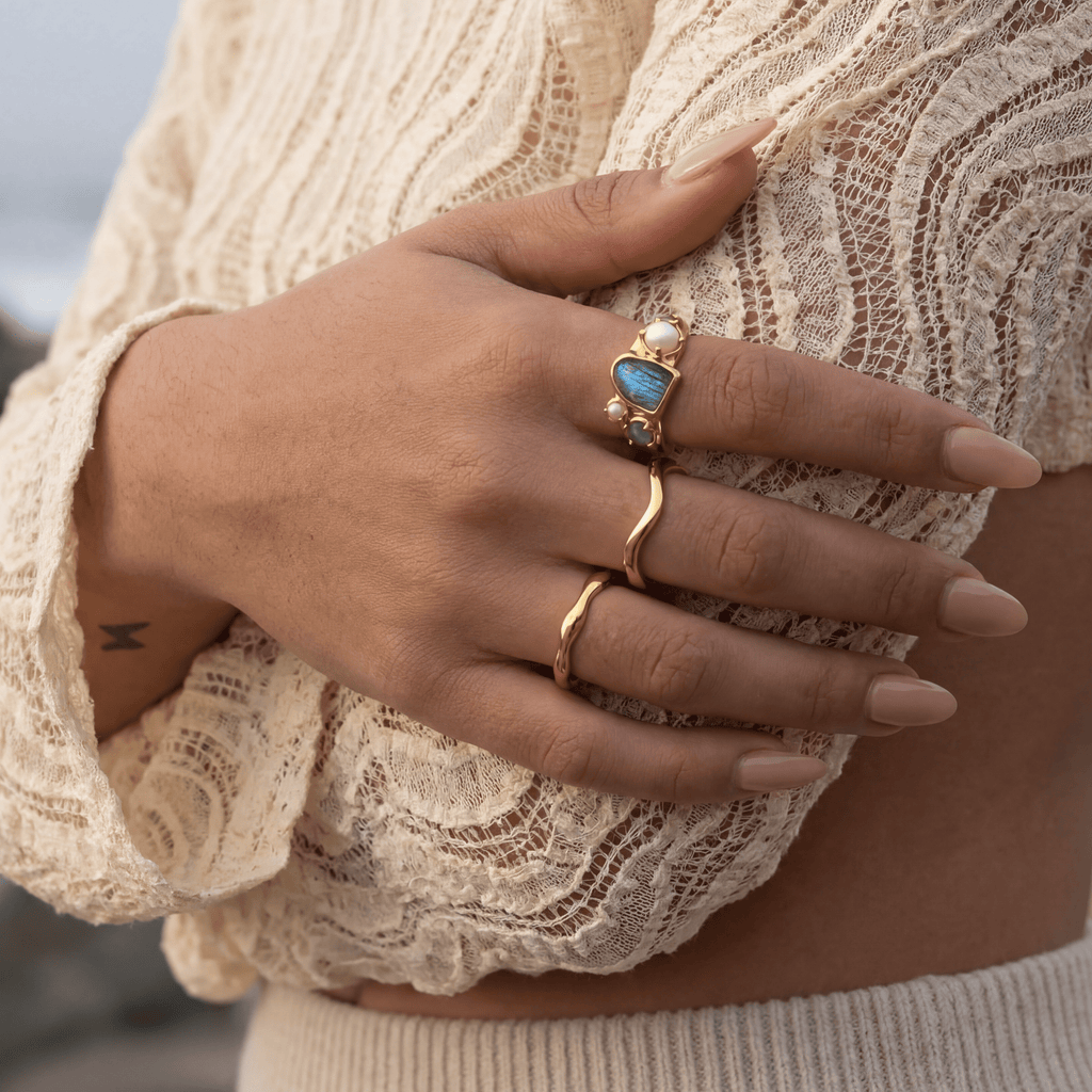 Labradorite Heirloom & Magma & Waves Rings