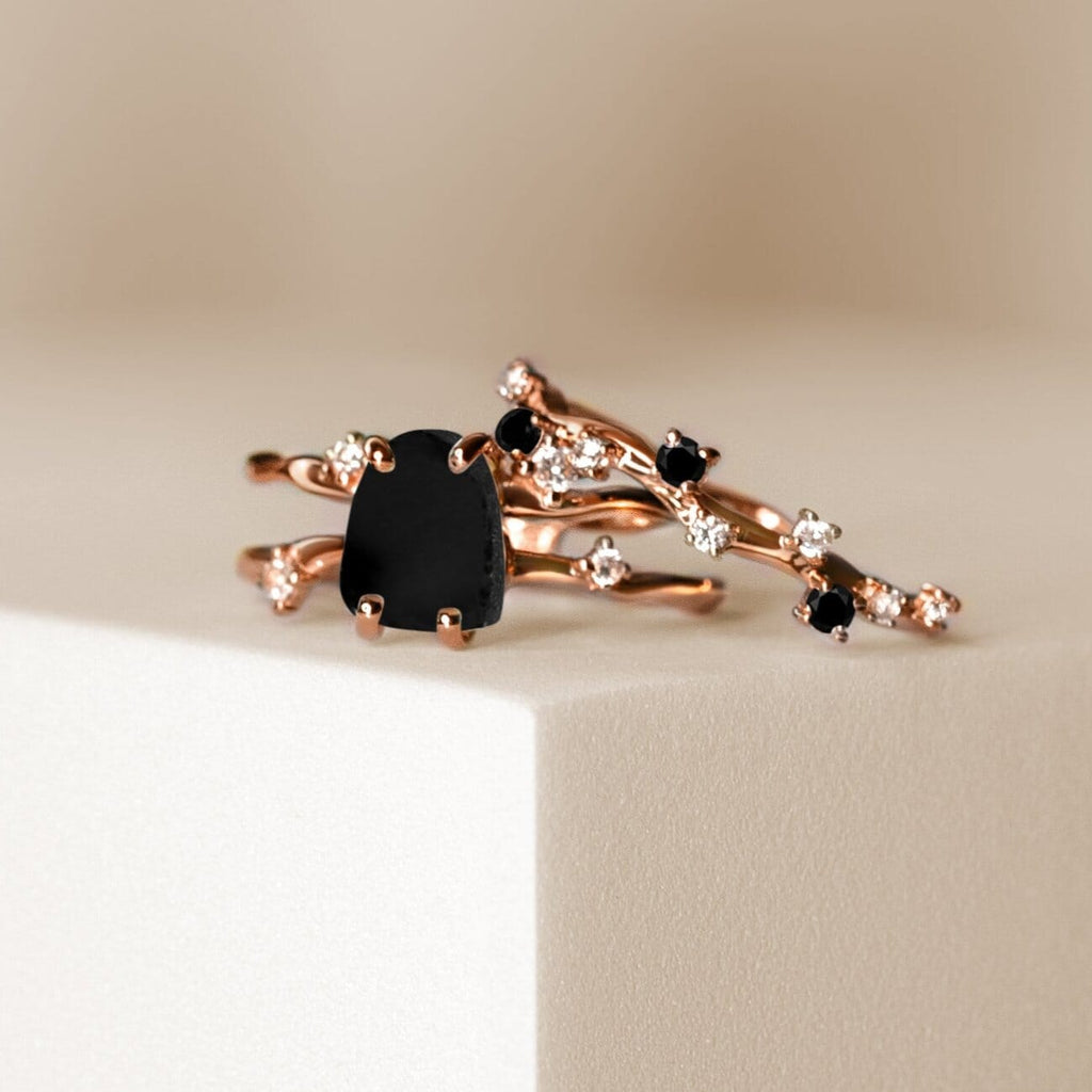 Black Obsidian Flow & Stardust Rings