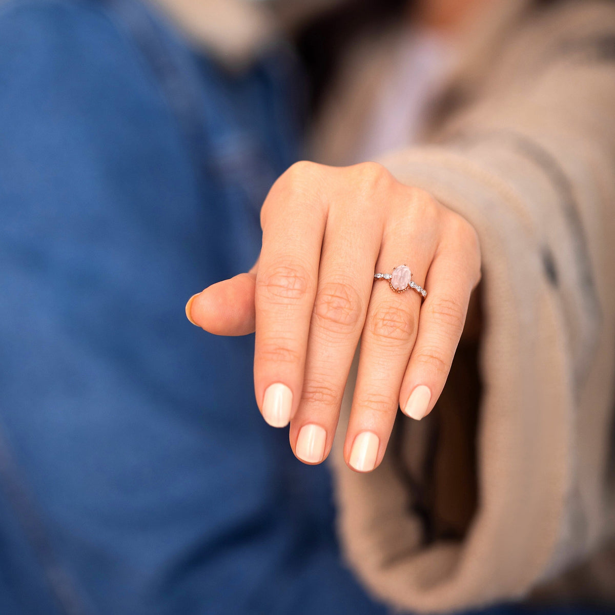 Rose Quartz Lab Diamond Ring - Mirth