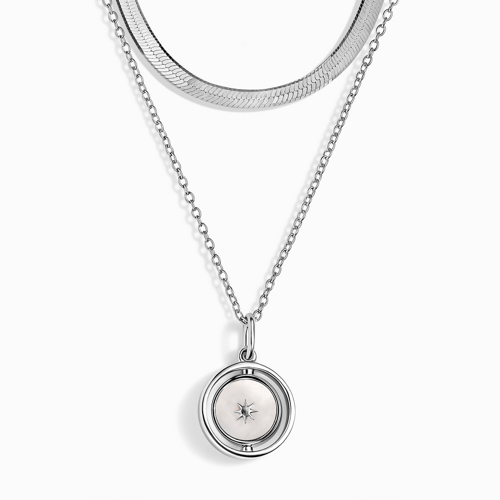 Black Onyx Night & Day Spinning Necklace & Herringbone Chain