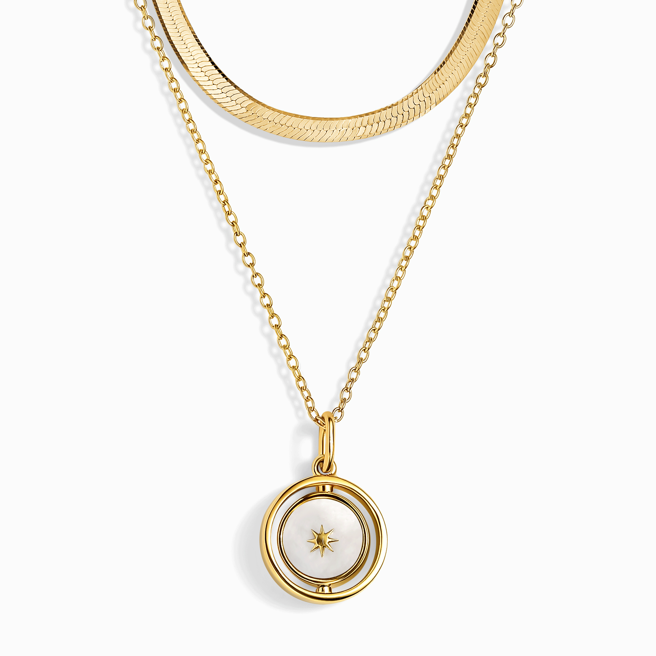 Black Onyx Night & Day Spinning Necklace & Herringbone Chain