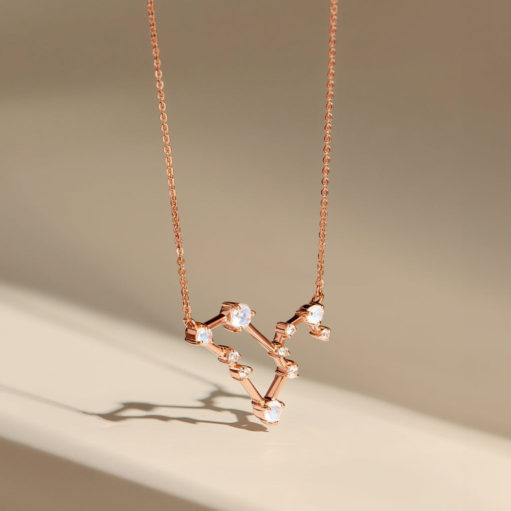 Fine Moonstone Lab Diamond Necklace - Leo Zodiac Constellation