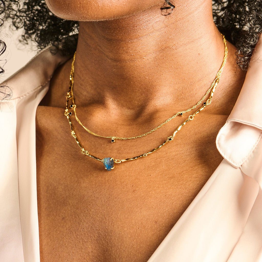 Raw Crystal Necklace - Flowing Labradorite