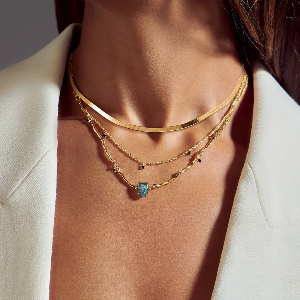 Labradorite Flowing Necklace & Herringbone Chain