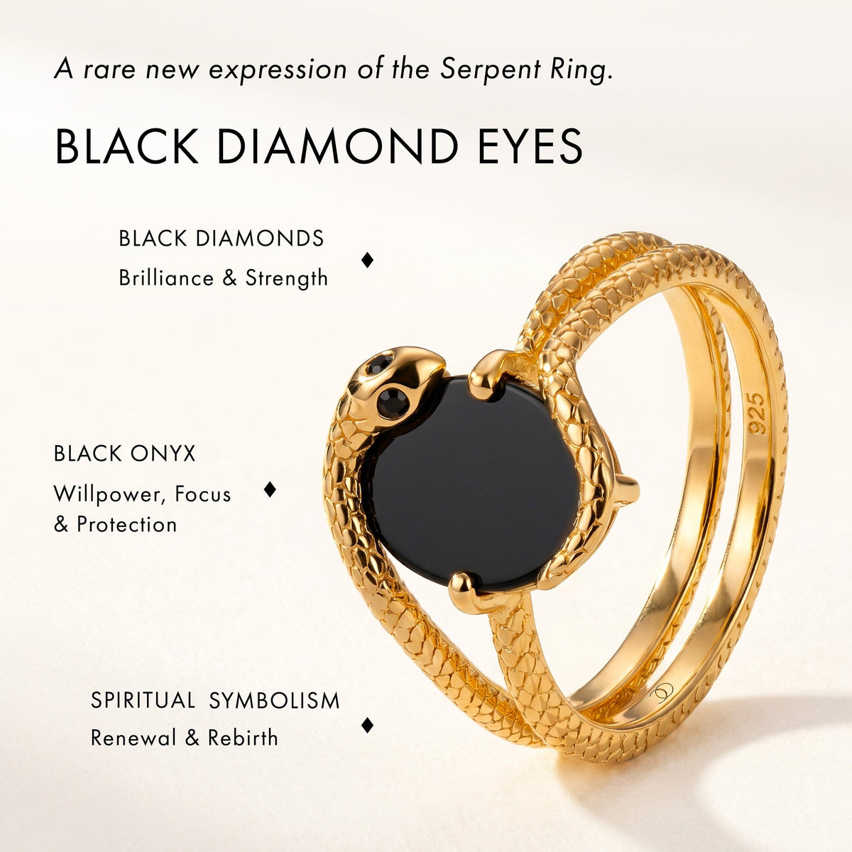 Black Onyx Black Diamond Ring - Serpent