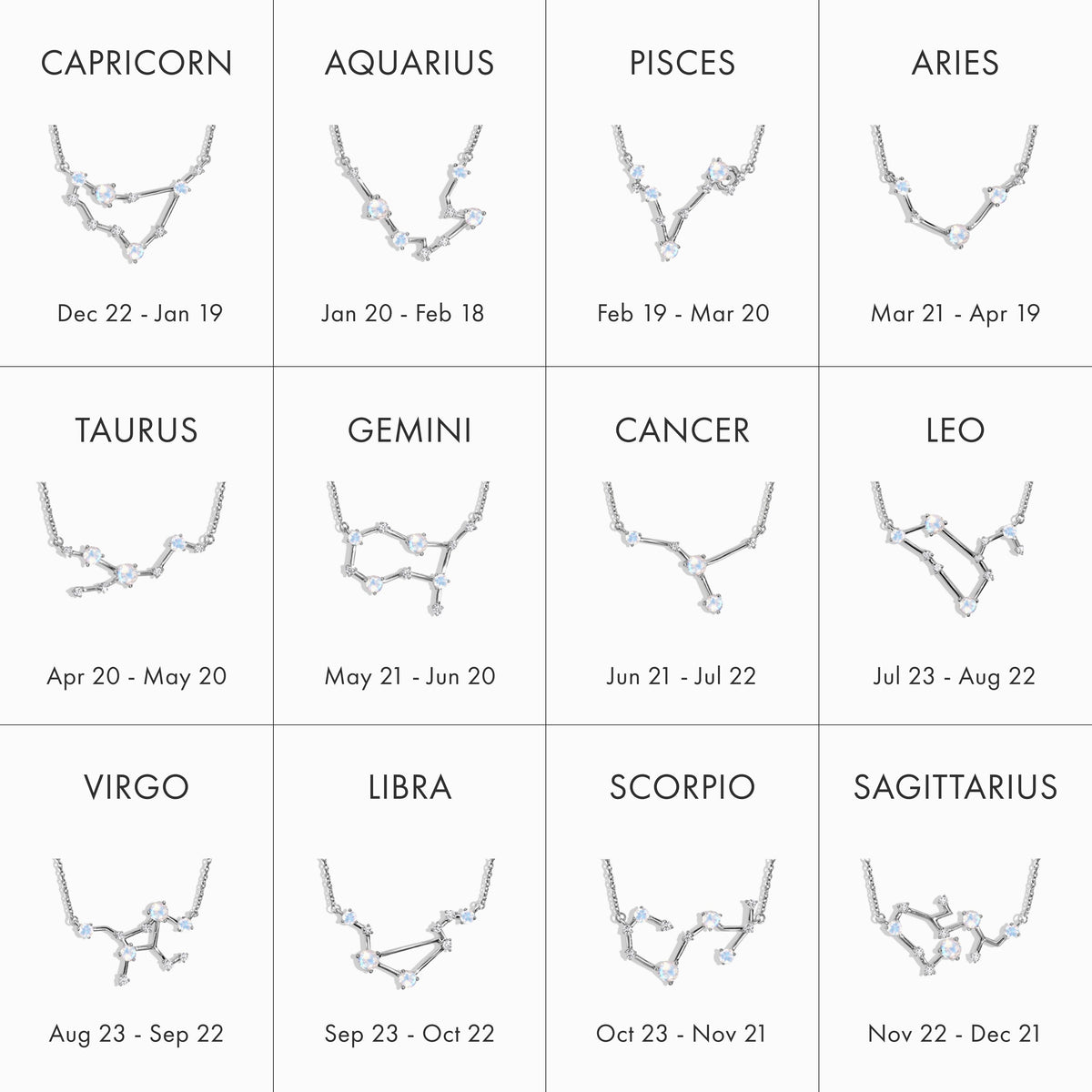 Fine Moonstone Lab Diamond Necklace - Aries Zodiac Constellation