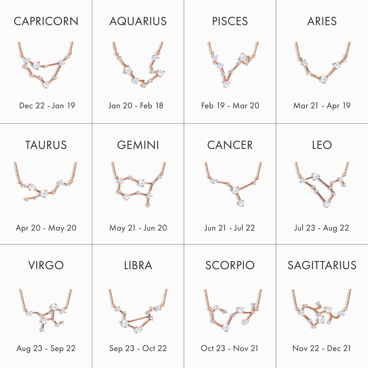 Fine Moonstone Lab Diamond Necklace - Aries Zodiac Constellation