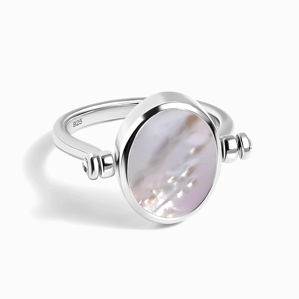 Black Onyx Mother of Pearl Fidget Ring - Spinning Enfolded