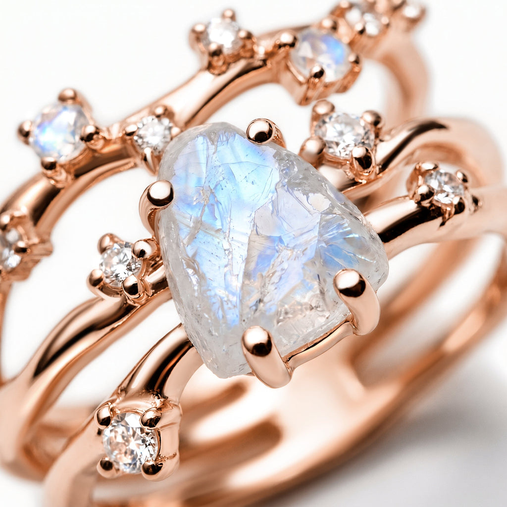 Moonstone Lab Diamond Flow & Stardust Rings