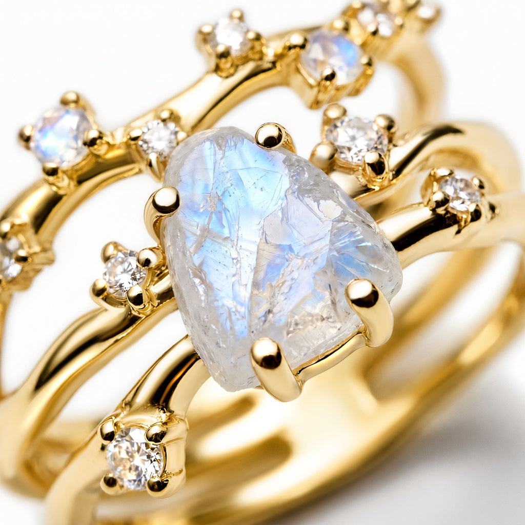 Moonstone Lab Diamond Flow & Stardust Rings