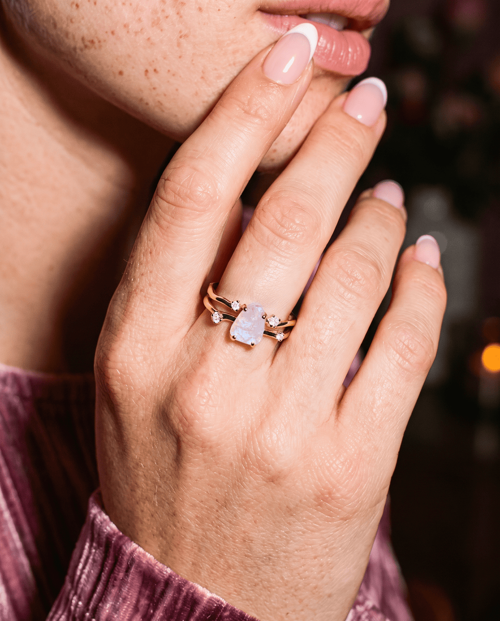 Moonstone Lab Diamond Ring - Flow