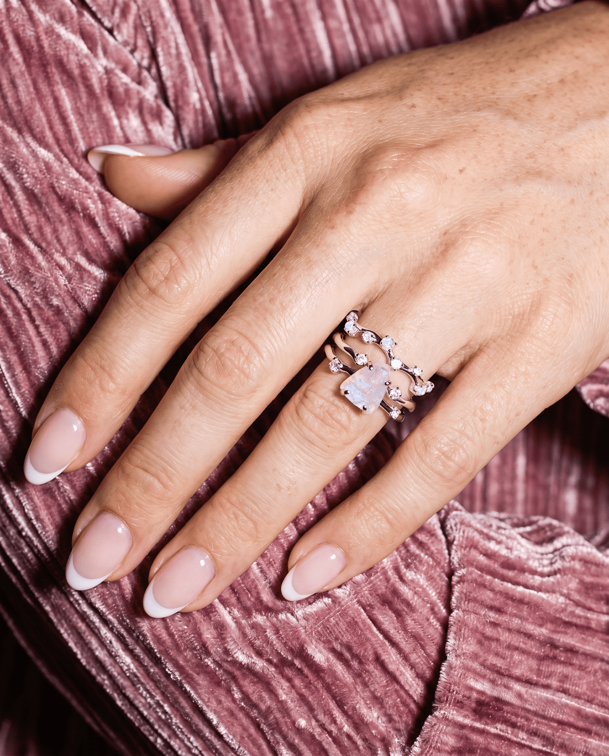 Moonstone Lab Diamond Ring - Flow