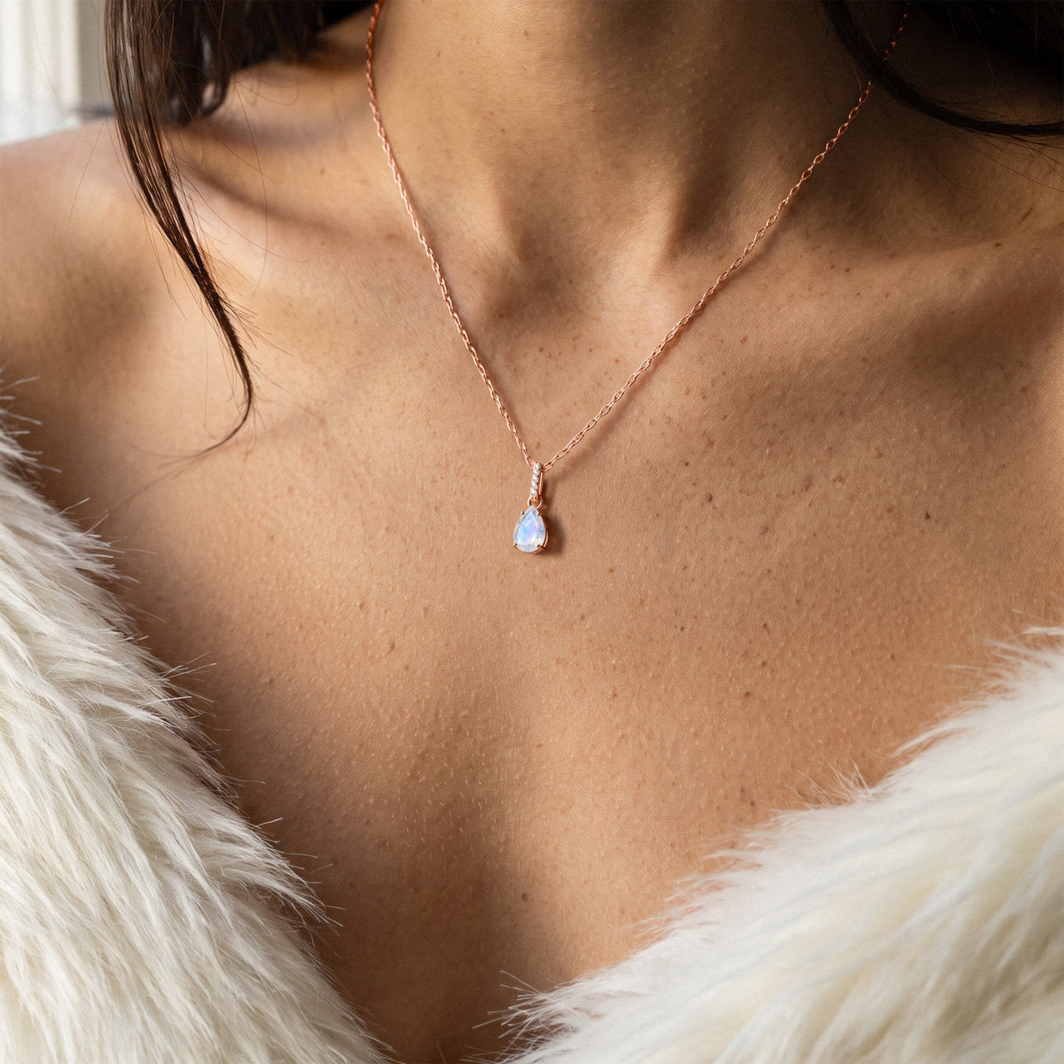 Fine Moonstone Lab Diamond Necklace Sway - June Birthstone