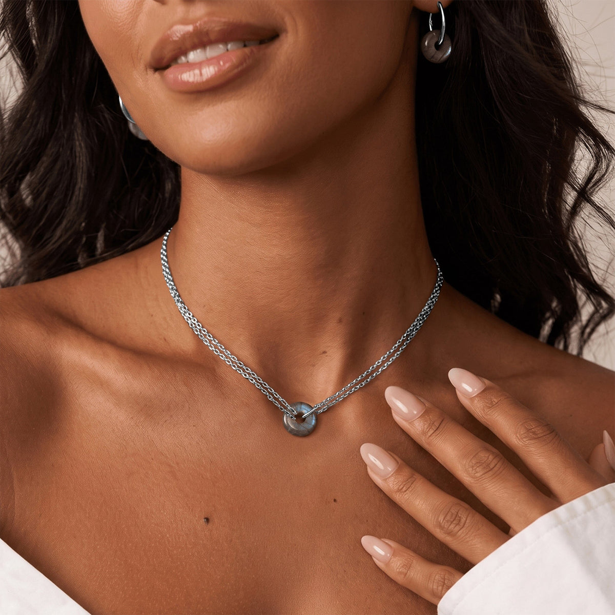 Labradorite Necklace & Hoops - Ora