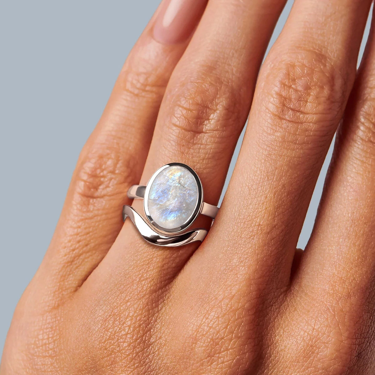 Moonstone Enfolded & Waves Rings