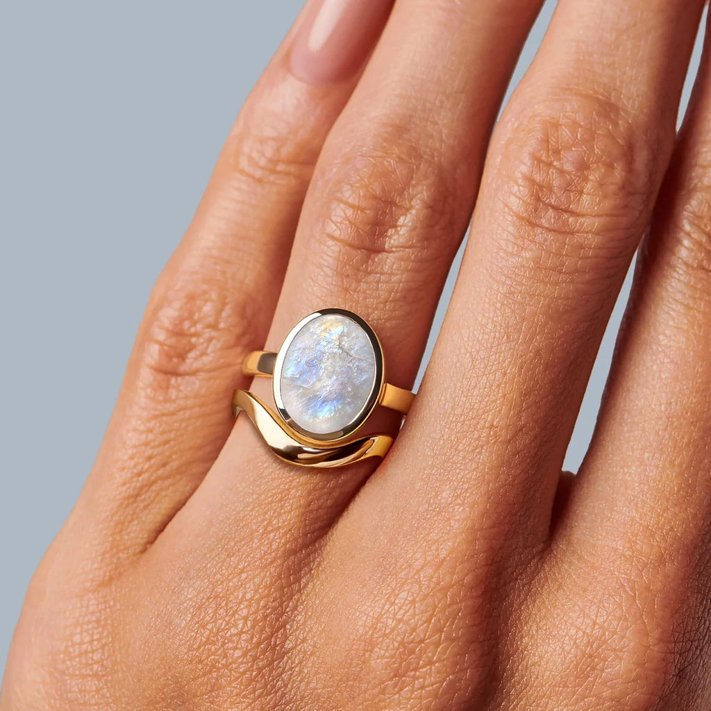 Moonstone Enfolded & Waves Rings