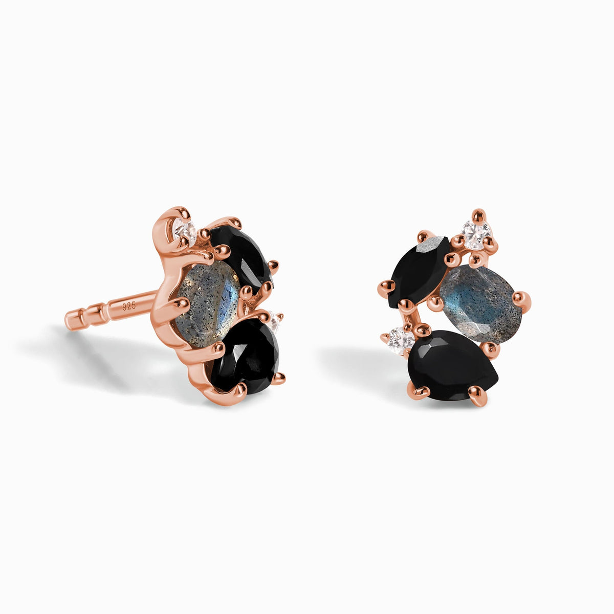 Fine Black Obsidian Labradorite Lab Diamond Earrings - Orion