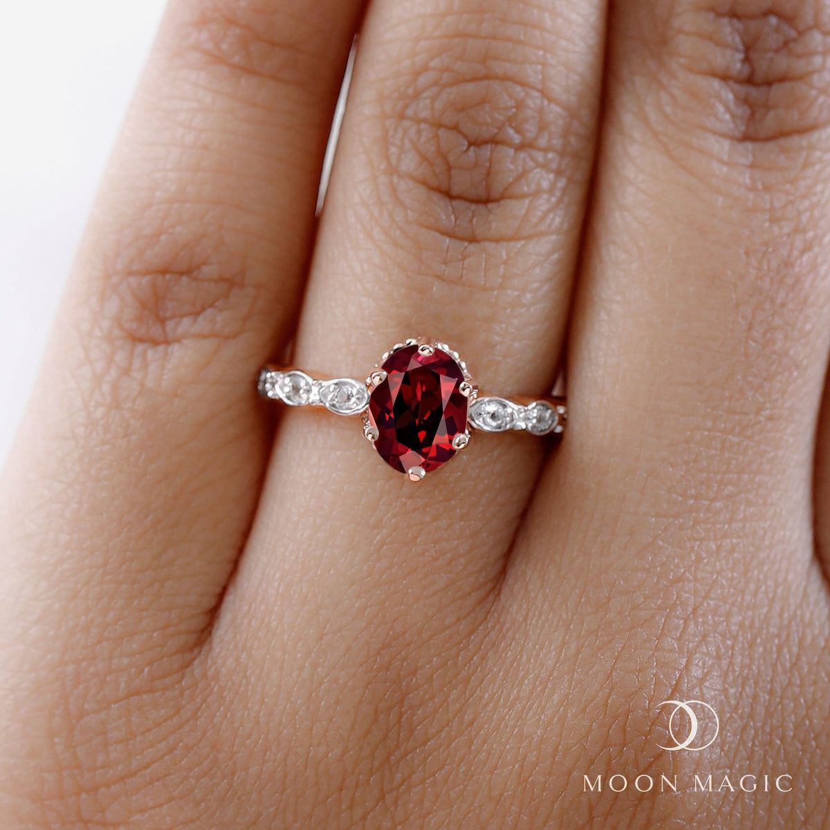Garnet Lab Diamond Ring - Mirth