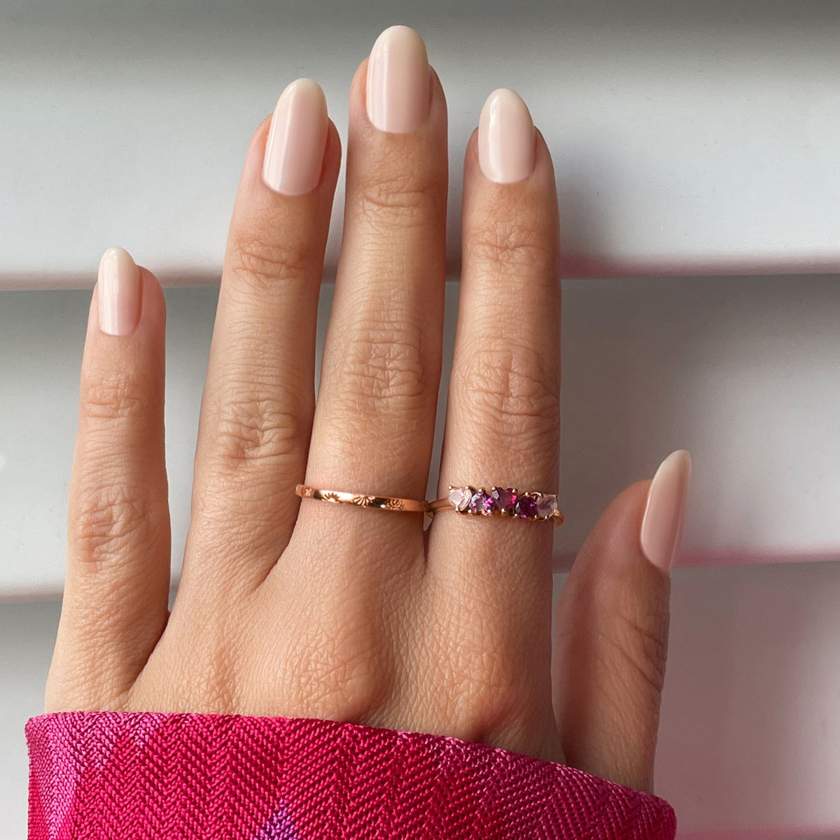 Rose Quartz Rhodolotite Garnet Crush & Starry Rings