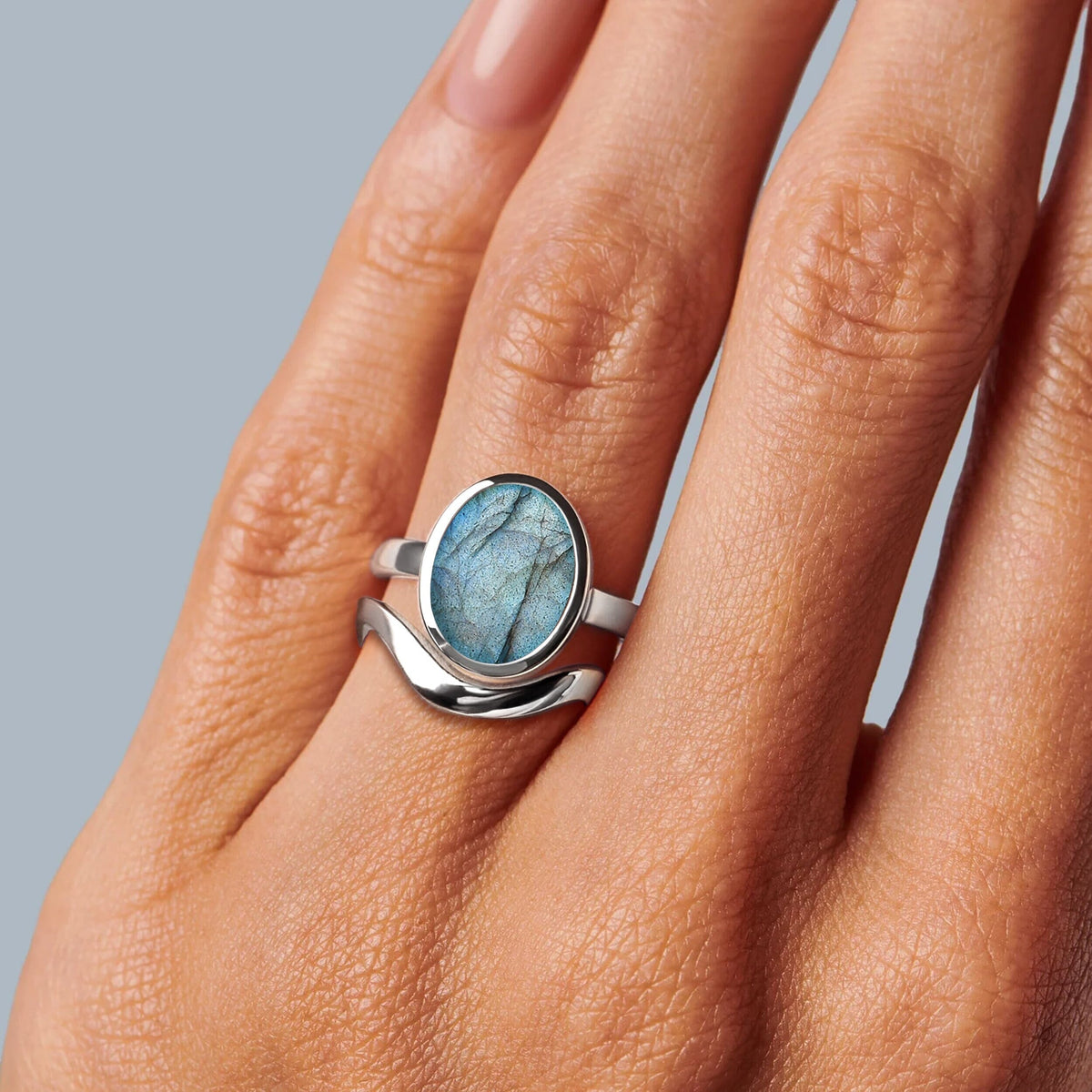 Enfolded Labradorite & Waves Rings