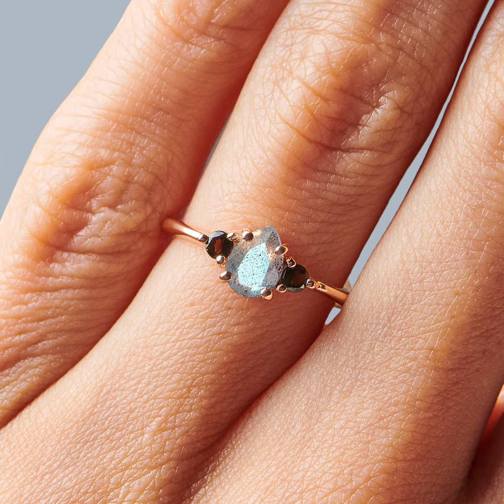 Black Obsidian Labradorite Ring - Lania