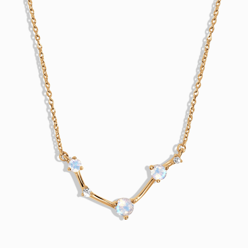 Fine Moonstone Lab Diamond Necklace - Aries Zodiac Constellation