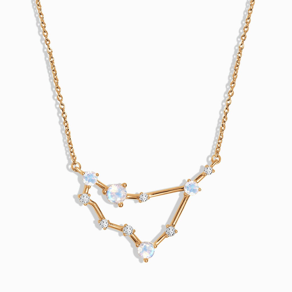 Fine Moonstone Lab Diamond Necklace - Capricorn Zodiac Constellation