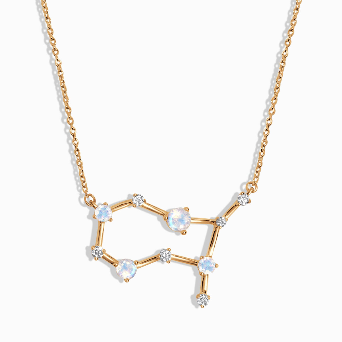Fine Moonstone Lab Diamond Necklace - Gemini Zodiac Constellation