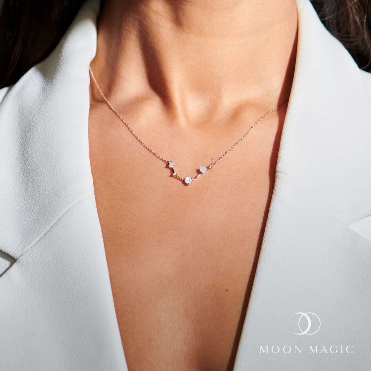 Fine Moonstone Lab Diamond Necklace - Aries Zodiac Constellation